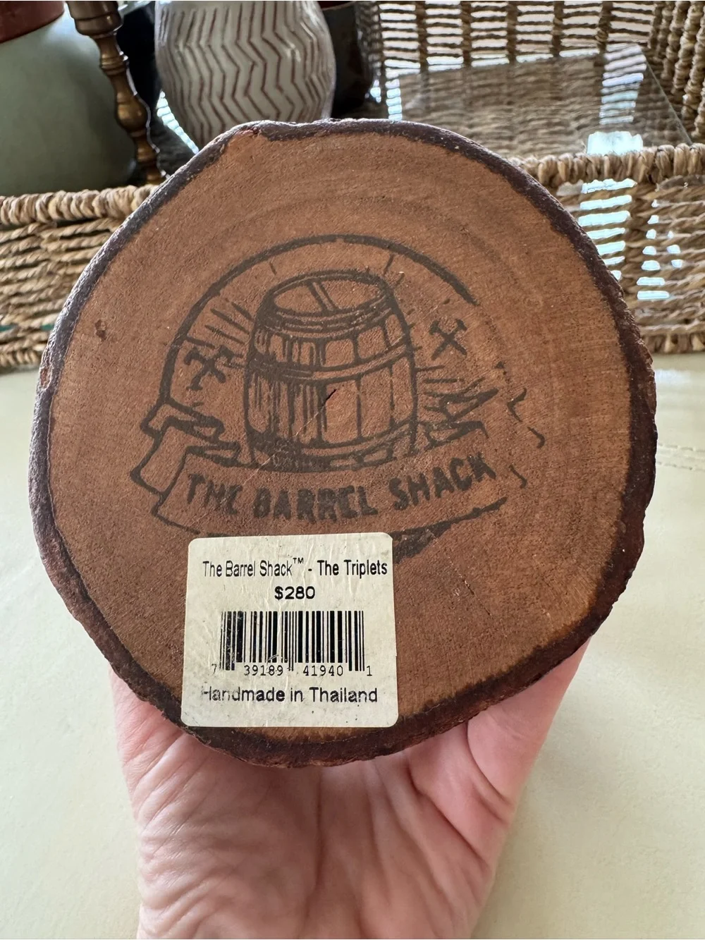 The Barrel Shack Rustic Wood Log Candle Holder with Cream Candle